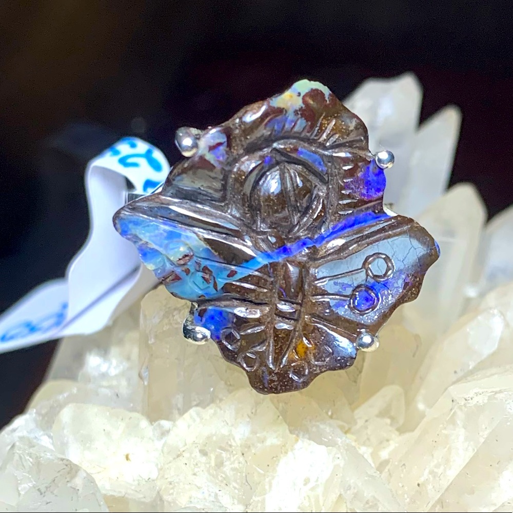 Solid Sterling Ring With Carved Boulder Opal - image 1